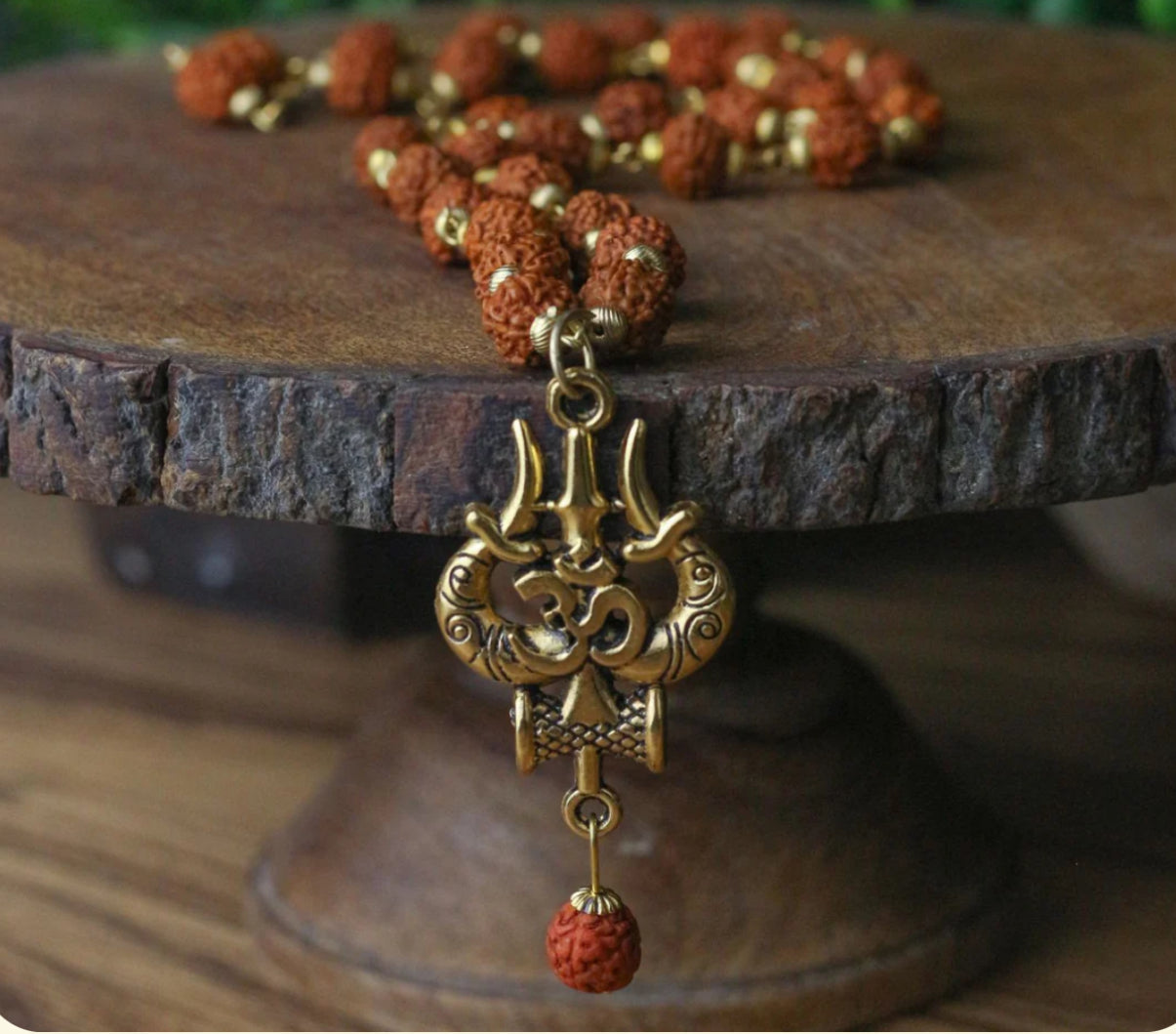 Gold Plated Rudraksha Om Shiva Trishool Necklace