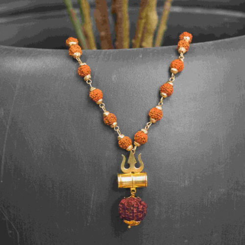 Gold Plated Rudraksha Trishool Mala