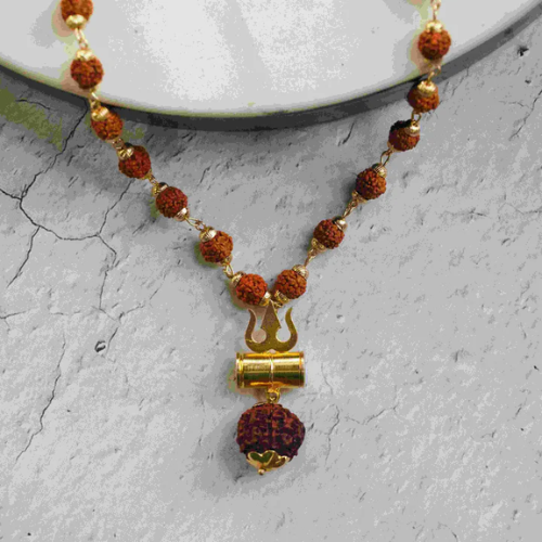 Gold Plated Rudraksha Trishool Mala